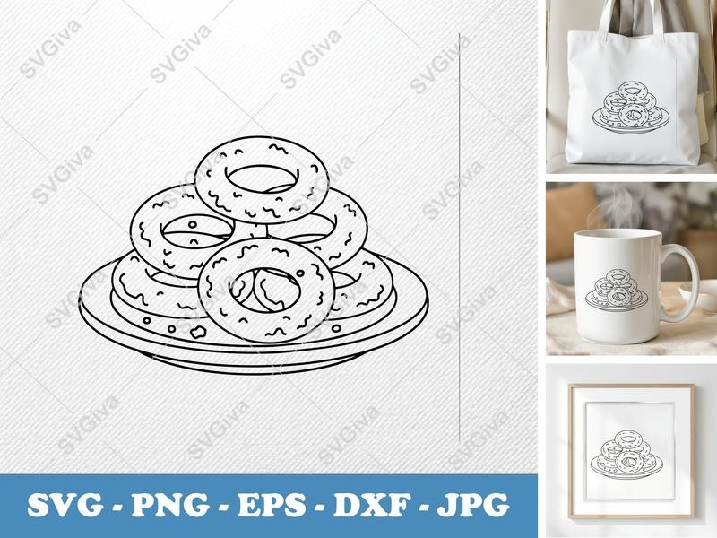 Onion Rings on a Plate SVG | Friendly Bean-Shaped Forms | PNG DXF EPS | Cricut Silhouette Kitchen Decor
