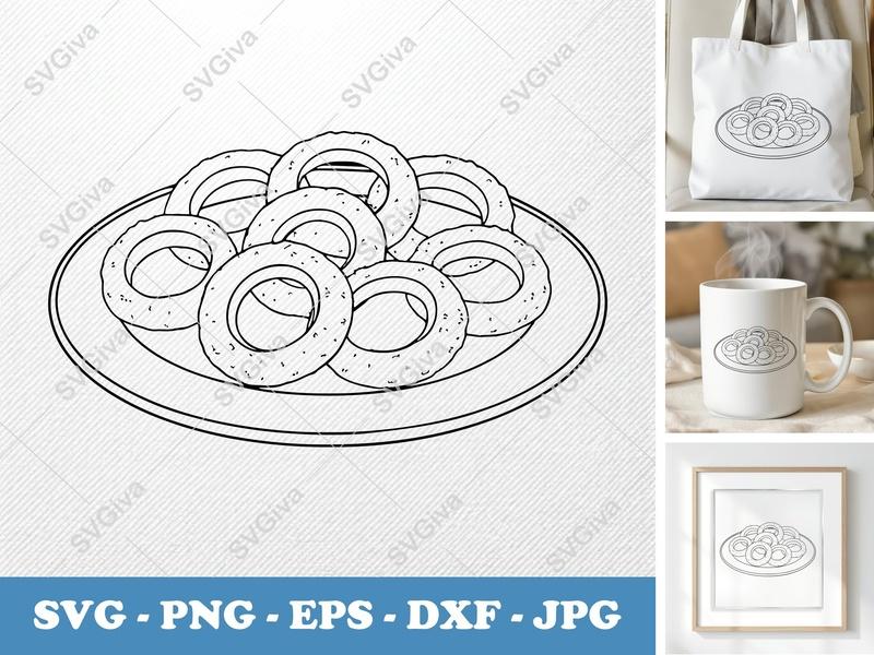 Onion Rings on a Plate SVG | Friendly Rounded Bean-Shaped Design | PNG DXF EPS | Cricut Silhouette File