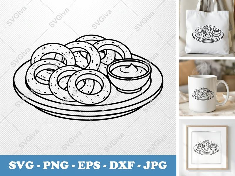 Onion Rings on a Plate SVG PNG DXF EPS | Fast Food Cut File Cricut Silhouette Vector Art