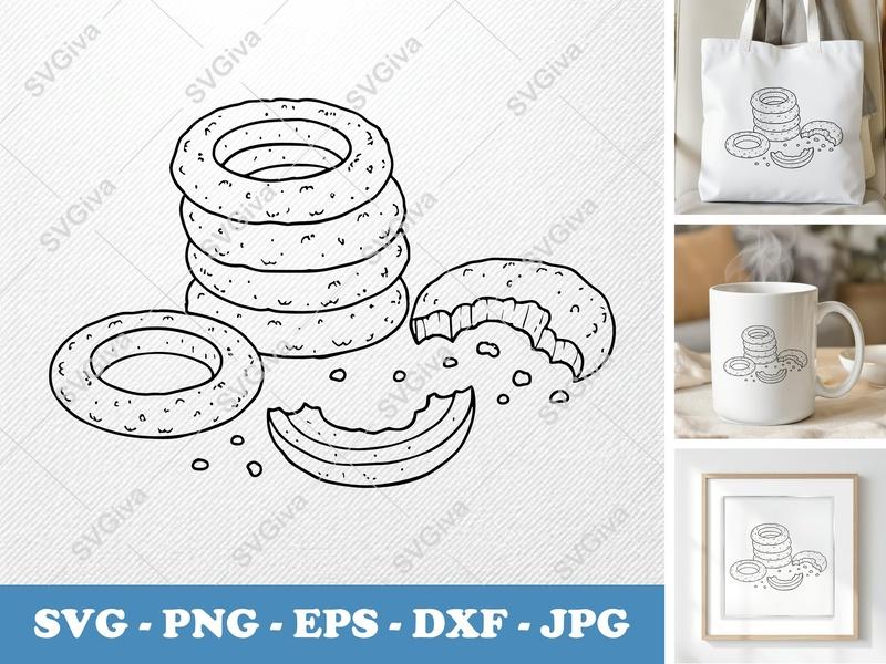 Onion Rings Partially Eaten SVG | Friendly Bean-Shaped Design | PNG DXF EPS | Cricut Silhouette File