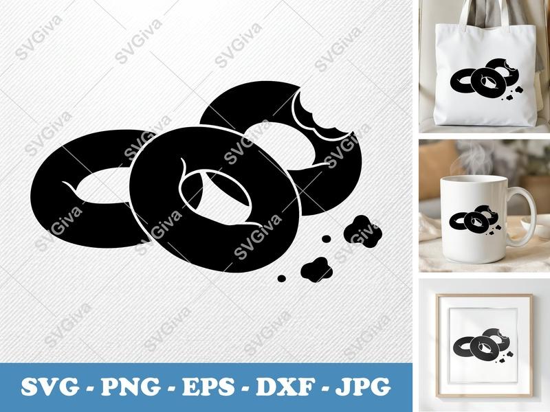 Onion Rings SVG, Bitten Snack Food Clipart, Modern Fast Food Cut File for Cricut, Silhouette | PNG EPS DXF Vector