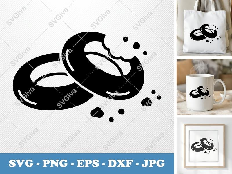 Onion Rings SVG | Bitten Snack Food Cut File | Modern Fast Food Icon for Cricut, Silhouette | PNG EPS DXF Vector Clipart