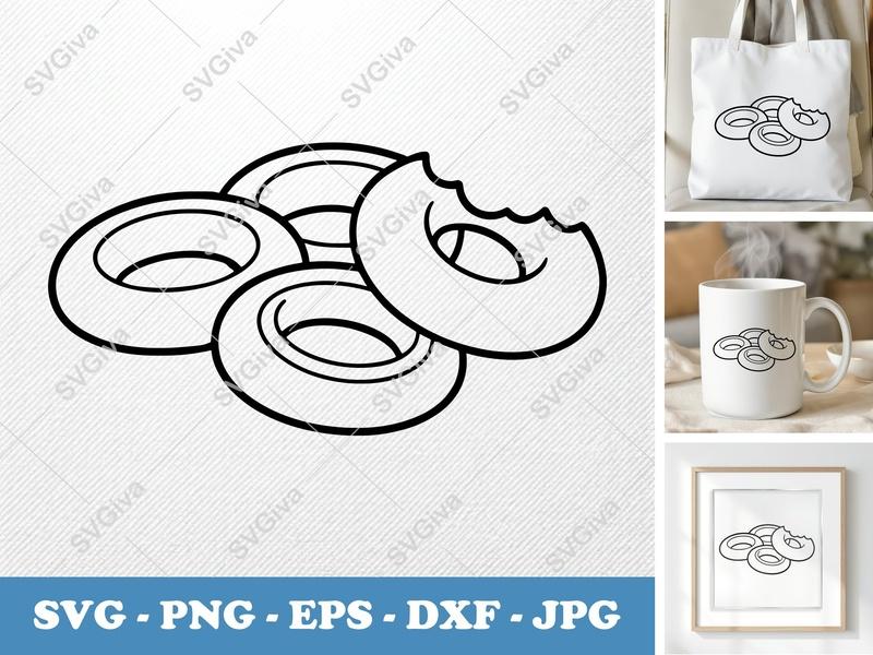 Onion Rings SVG | Modern Clean Design, Bitten Ring | PNG EPS DXF for Cricut & Silhouette | Food Fry Snack Cut File