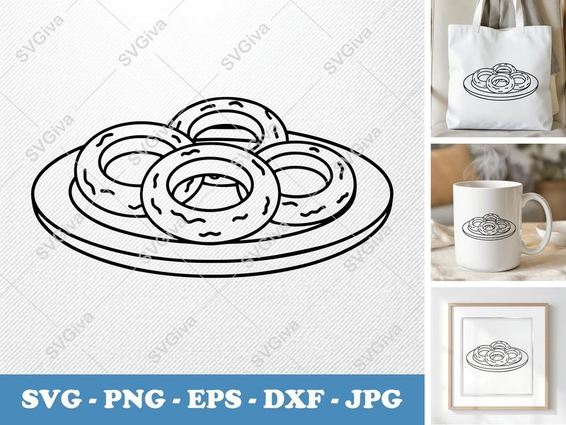 Onion Rings SVG | Modern Snack Design, Food Outline | PNG EPS DXF for Cricut & Silhouette | Kitchen Decor, Fast Food Art