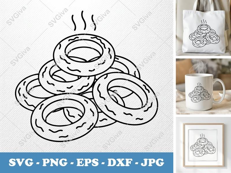 Onion Rings SVG | Steaming Modern Clean Outline Food Clip Art | PNG EPS DXF for Cricut Silhouette Fast Food Design