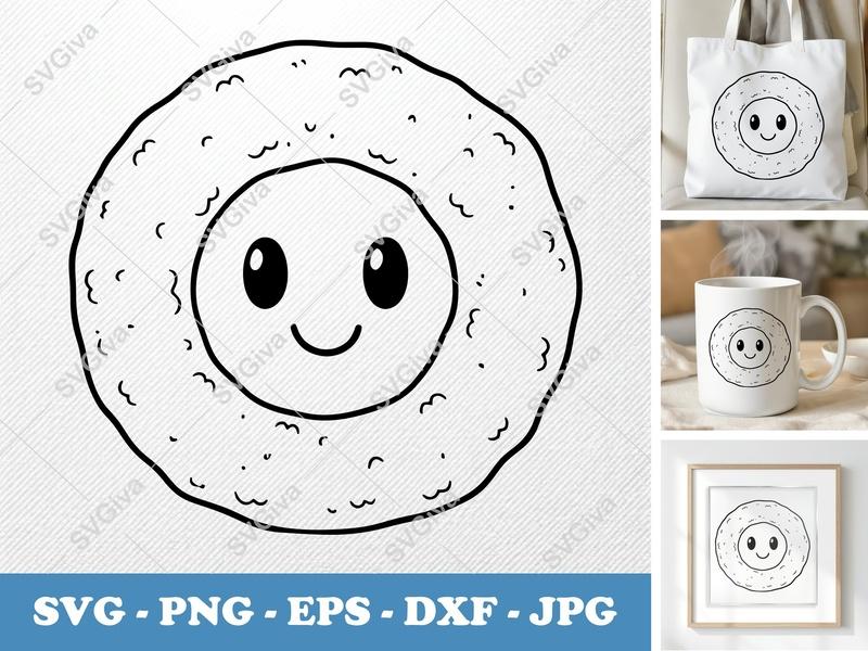 Onion Rings with Smiling Face SVG | Friendly Bean-Shaped Cut File | PNG DXF EPS for Cricut Silhouette