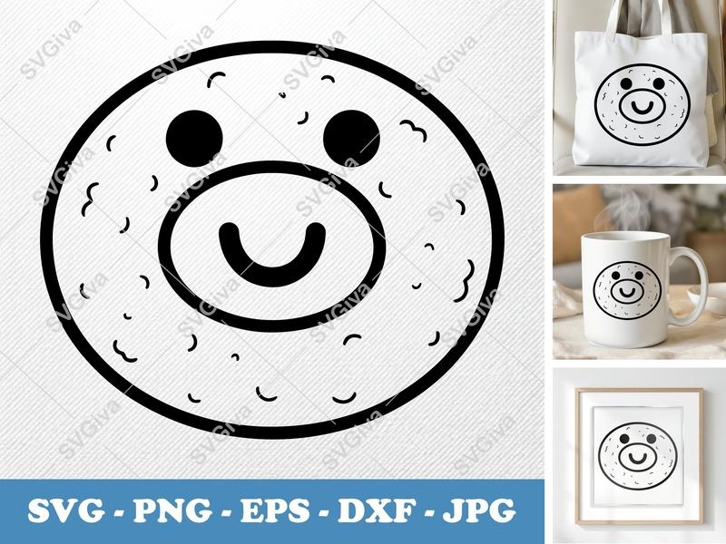 Onion Rings with Smiling Face SVG PNG DXF EPS | Kawaii Food Cricut Silhouette Cut File