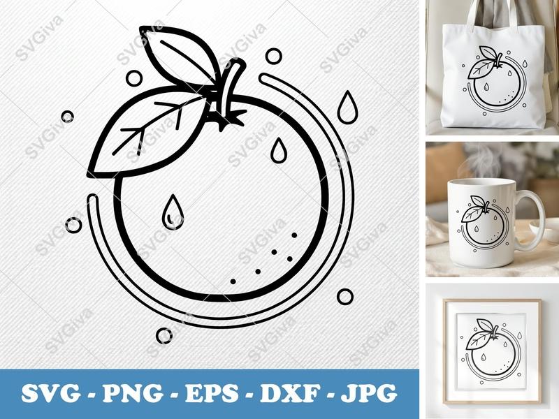 Orange Fresh SVG | Double-Outline Minimalist Design | Thick Contour, Thin Lines | PNG DXF EPS | Cricut Silhouette File