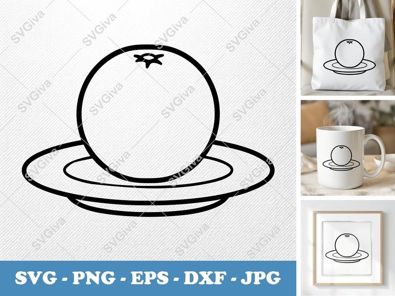 Orange on a Plate SVG | Minimalist Double-Outline Design | Thick Contour, Thin Lines | PNG DXF EPS for Cricut Silhouette