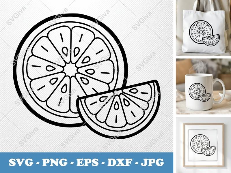 Orange Slice SVG | Double-Outline Minimalist Design | PNG DXF EPS | Cricut Silhouette Cut File