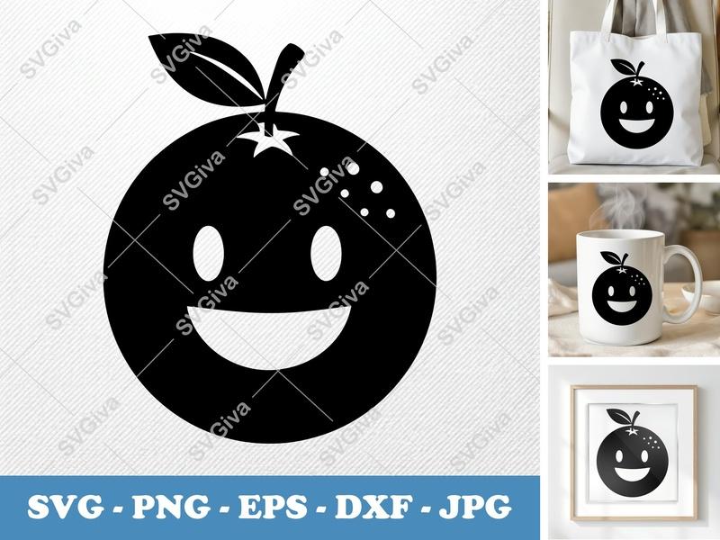 Orange SVG Cut File | Happy Fruit Clipart for Cricut & Silhouette | Modern Citrus Design, PNG, EPS, DXF Included