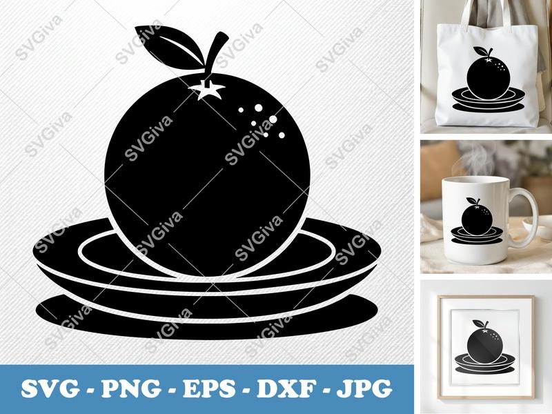 Orange SVG Cut File | Modern Fruit Design, Citrus Clipart, PNG EPS DXF for Cricut & Silhouette, Kitchen Decor