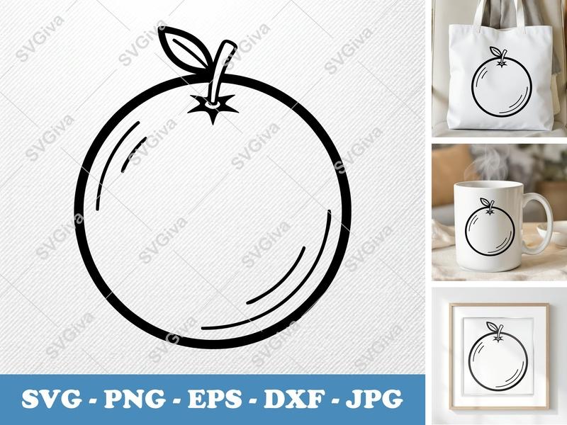 Orange SVG Cut File | Modern Fruit Design, Citrus Clipart, PNG EPS DXF for Cricut & Silhouette Machines