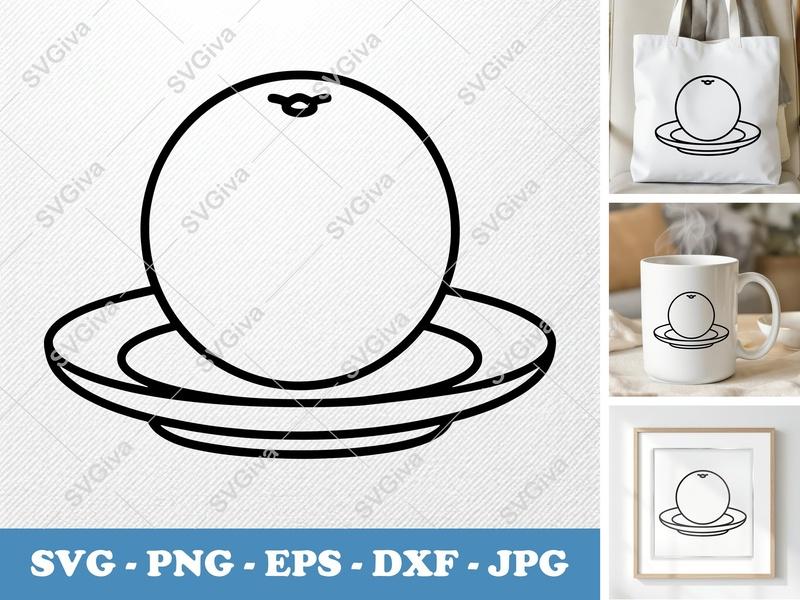 Orange SVG Cut File, Modern Fruit Outline, Plate Design | PNG EPS DXF for Cricut & Silhouette Machines