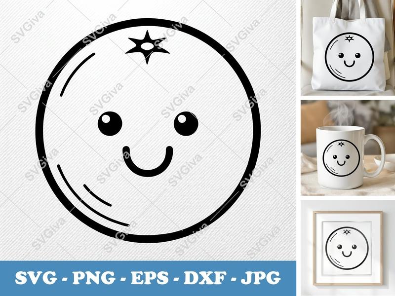 Orange SVG Kawaii Fruit Happy Face | Modern Cute Citrus Clipart PNG EPS DXF for Cricut, Silhouette