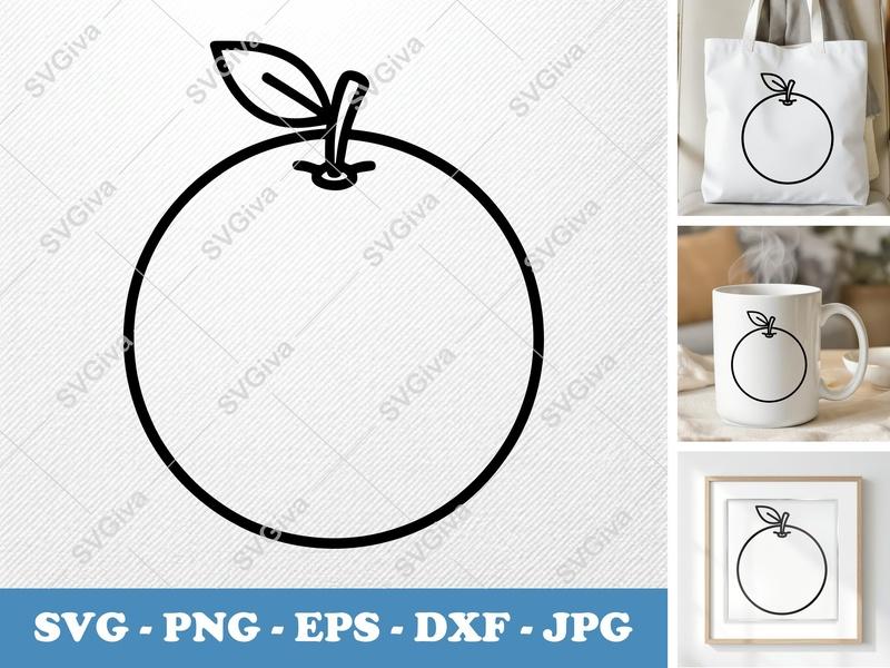 Orange SVG, Outline Fruit Cut File, Simple Citrus Clipart, PNG EPS DXF for Cricut & Silhouette, Modern Food Vector