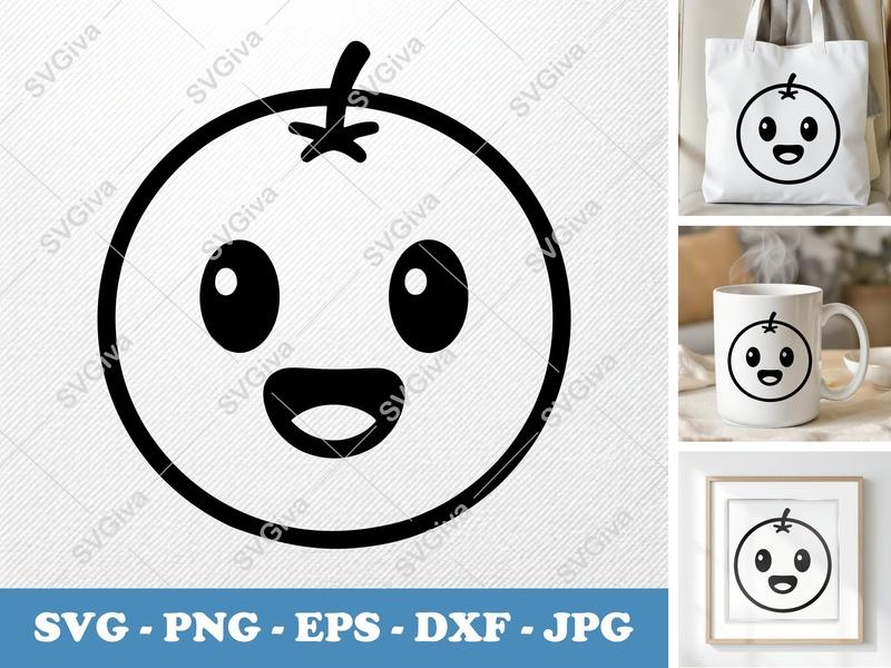 Orange with Smiling Face SVG | Rounded Cute Fruit Vector | PNG DXF EPS for Cricut Silhouette