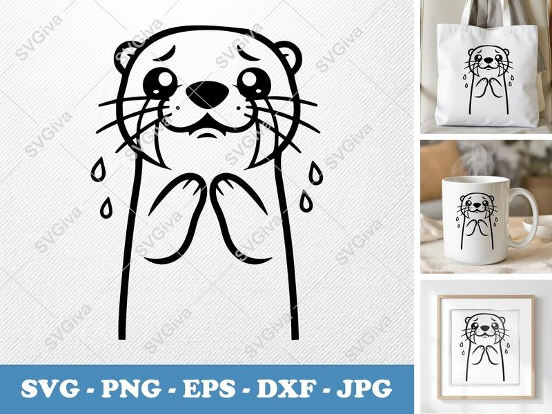 Otter Crying SVG | Friendly Rounded Cartoon Cut File | PNG DXF EPS for Cricut & Silhouette
