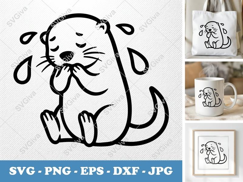 Otter Crying SVG | Minimalist Character Cut File | Bold Contour PNG DXF EPS for Cricut Silhouette