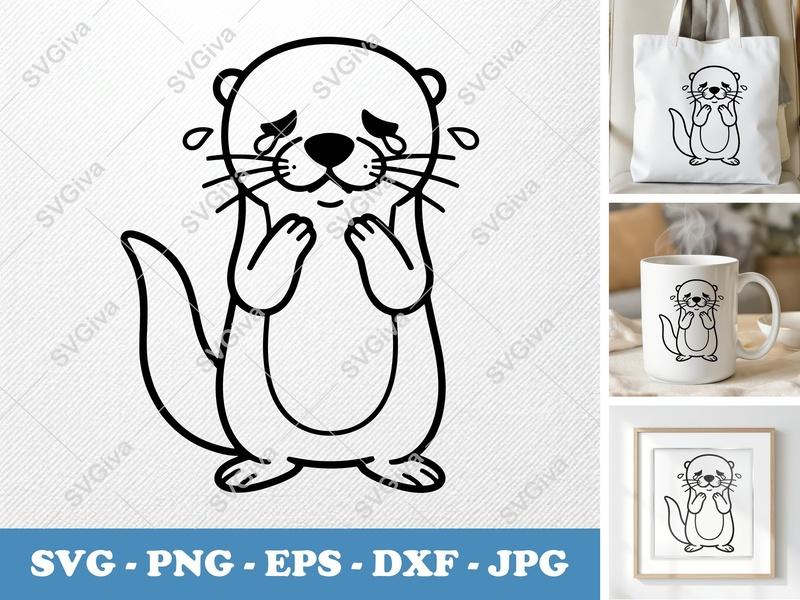 Otter Crying SVG, Sad Animal Cut File for Cricut, Silhouette | Modern Vector Design, PNG, EPS, DXF Included