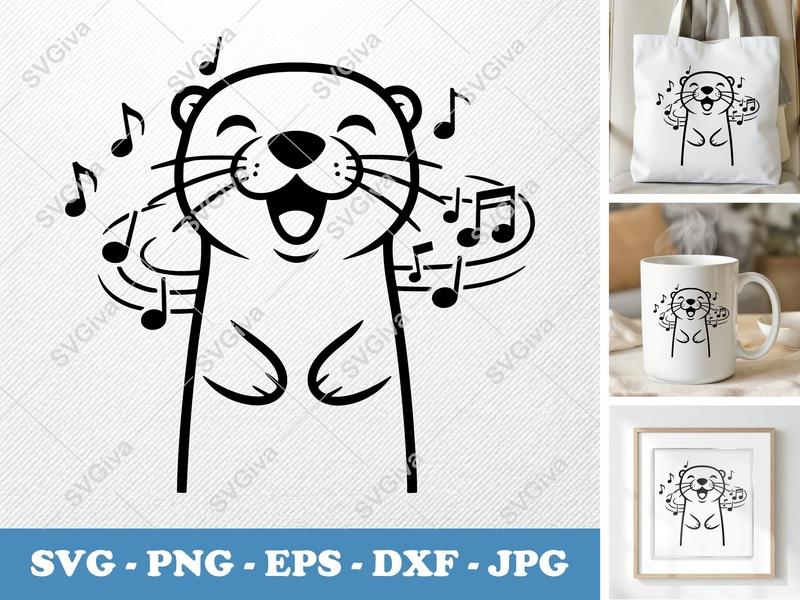 Otter Singing SVG | Friendly Bean-Shaped Cut File | PNG DXF EPS for Cricut Silhouette