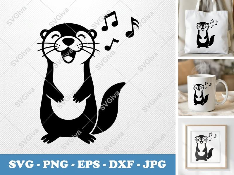Otter Singing SVG | Happy Animal Cut File with Music Notes | PNG EPS DXF for Cricut & Silhouette, Modern Design
