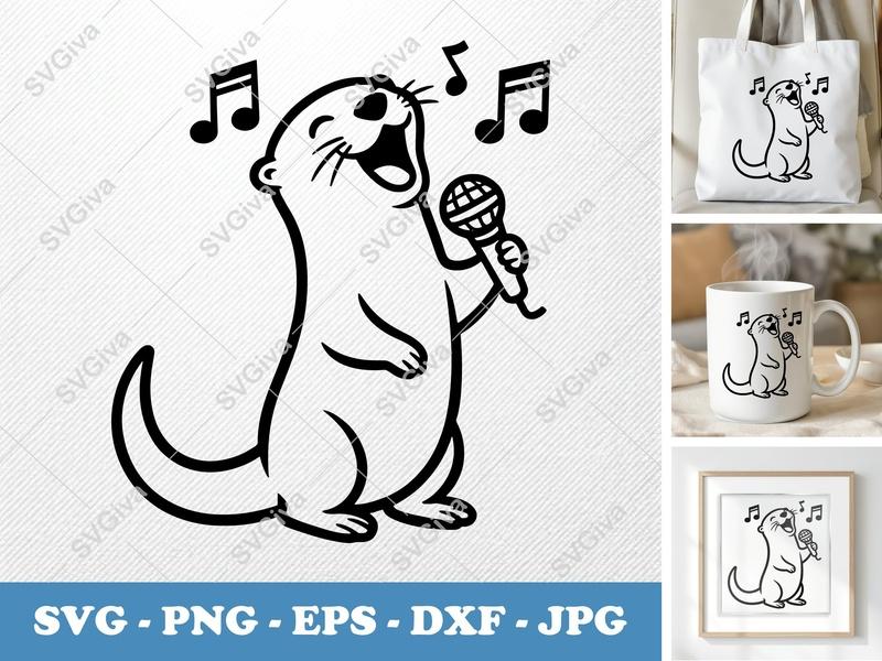 Otter Singing SVG | Minimalist Vector Cut File | PNG, DXF, EPS | Cricut & Silhouette Design