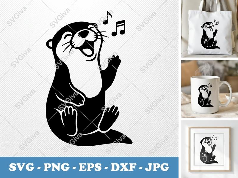 Otter Singing SVG | Puffy Soft Shapes | PNG DXF EPS | Cricut Silhouette | Animal Music Cut File