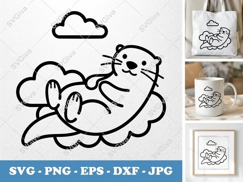 Otter Sitting on Cloud SVG | Friendly Bean-Shaped Design | PNG DXF EPS | Cricut Silhouette File