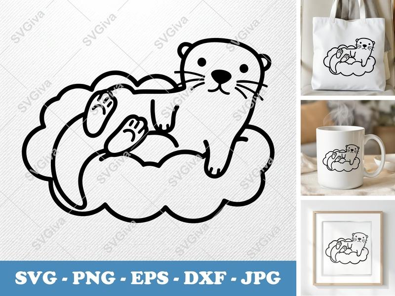 Otter Sitting on Cloud SVG | Minimalist Vector Cut File | PNG DXF EPS | Cricut Silhouette Design