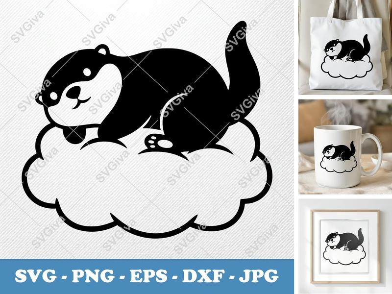 Otter Sitting on Cloud SVG | Puffy Shapes, Pillow-Soft Design | PNG, DXF, EPS | Cricut & Silhouette Cut File