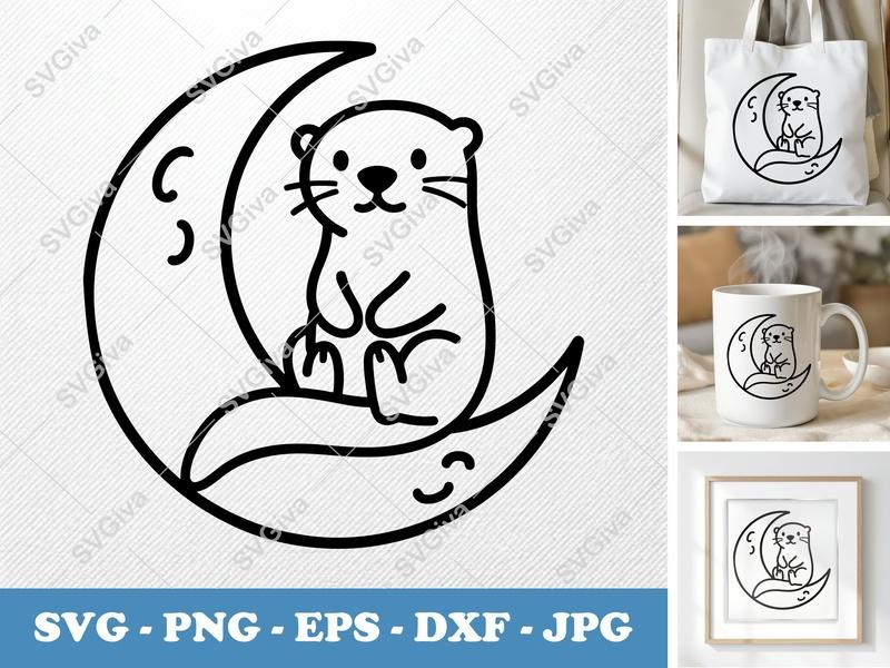 Otter Sitting on Moon SVG | Puffy Soft Shapes Cut File | PNG, DXF, EPS for Cricut Silhouette