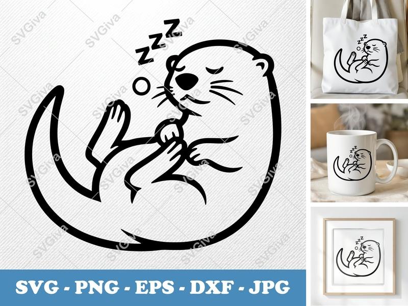 Otter Sleeping SVG | Bold Minimalist Vector Cut File | PNG DXF EPS | Cricut Silhouette Design | Cute Animal Art