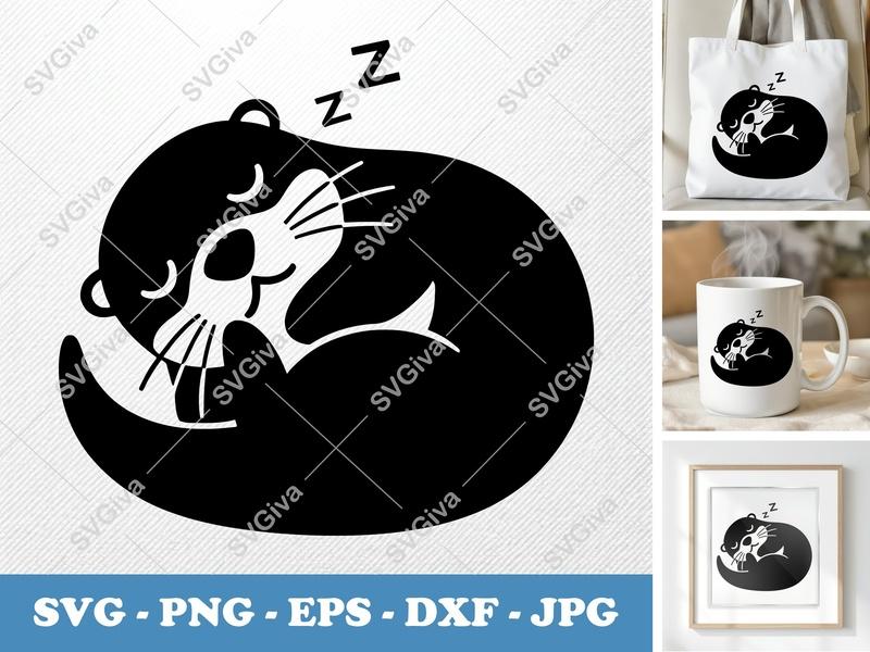 Otter Sleeping SVG | Cute Animal Cut File PNG DXF EPS for Cricut Silhouette Projects