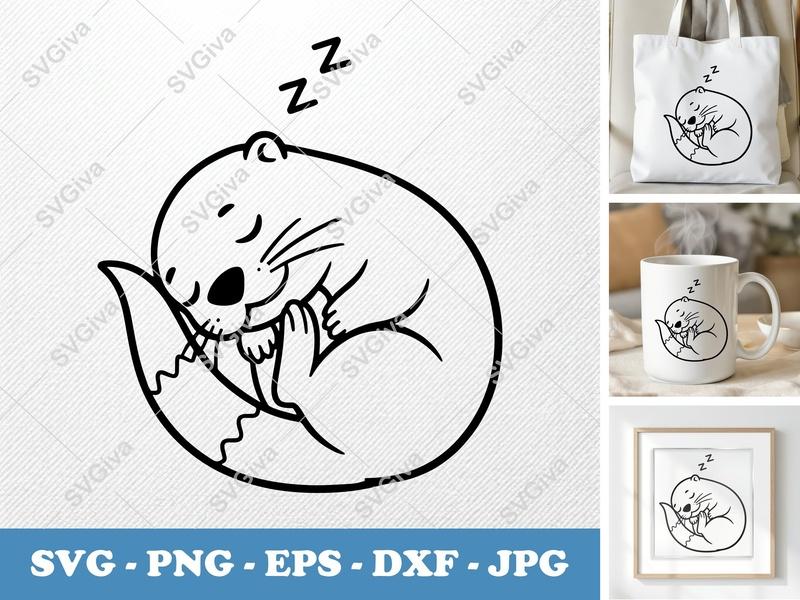 Otter Sleeping SVG | Cute Animal Zzz PNG EPS DXF | Cricut Silhouette Cut File