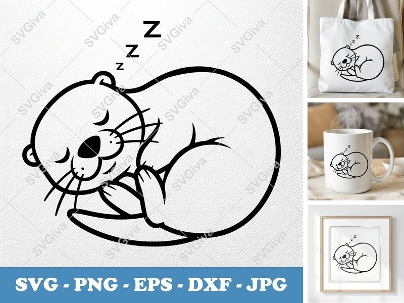 Otter Sleeping SVG | Cute Bean-Shaped Cut File | PNG DXF EPS | Cricut Silhouette Ready