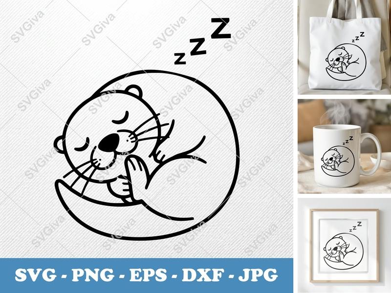 Otter Sleeping SVG, Cute Otter Zzz | PNG EPS DXF files for Cricut, Silhouette | Modern Animal Cut File