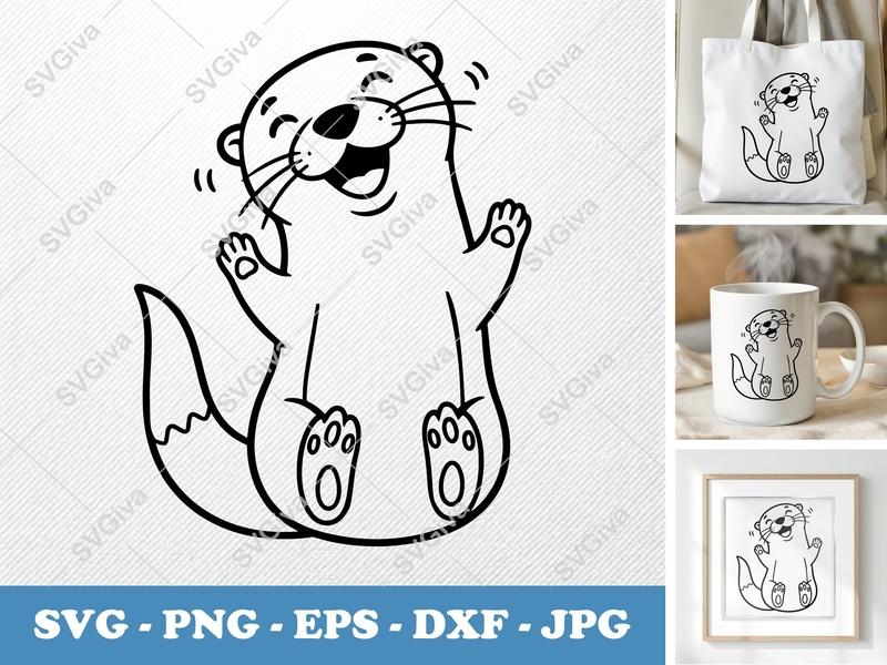 Otter Smiling Happily SVG | Minimalist Contour Cut File | PNG DXF EPS | Cricut Silhouette Vector Design