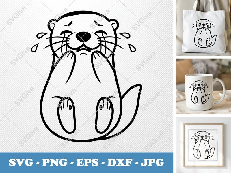 Otter SVG Crying Laughing, Happy Otter Cut File, Funny Animal Vector, PNG EPS DXF for Cricut & Silhouette