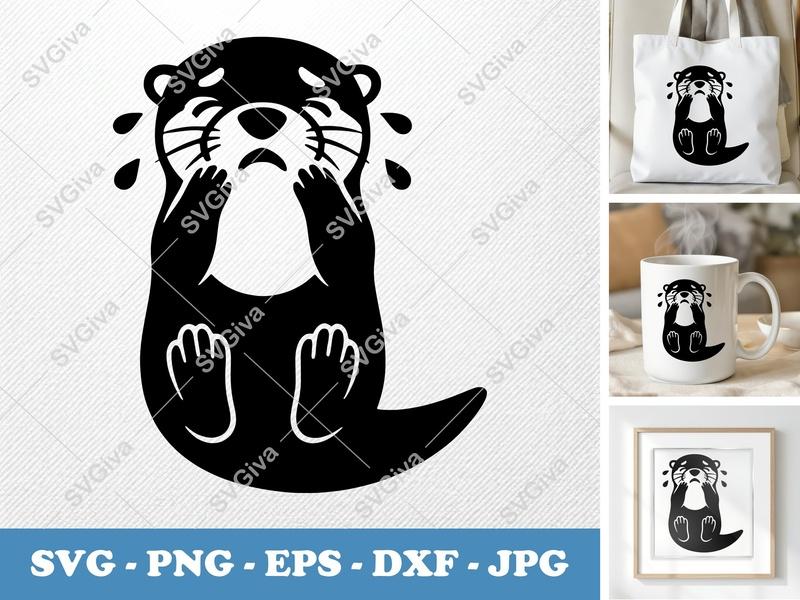 Otter SVG, Crying Sad Otter Cut File, Cute Animal Design, PNG EPS DXF for Cricut & Silhouette, Modern Graphic