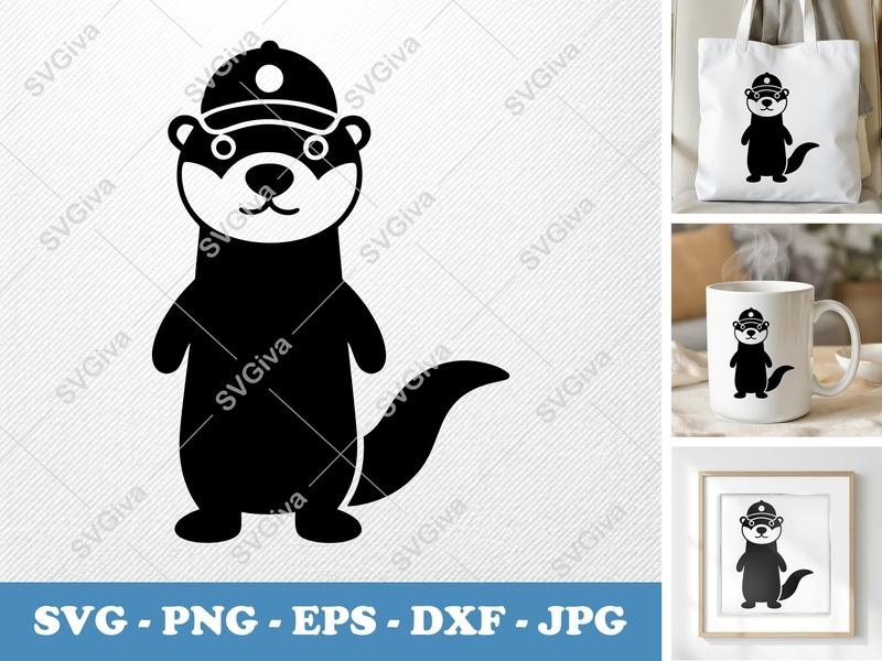 Otter SVG | Cute Animal with Hat | Clean Modern Design | PNG EPS DXF for Cricut & Silhouette
