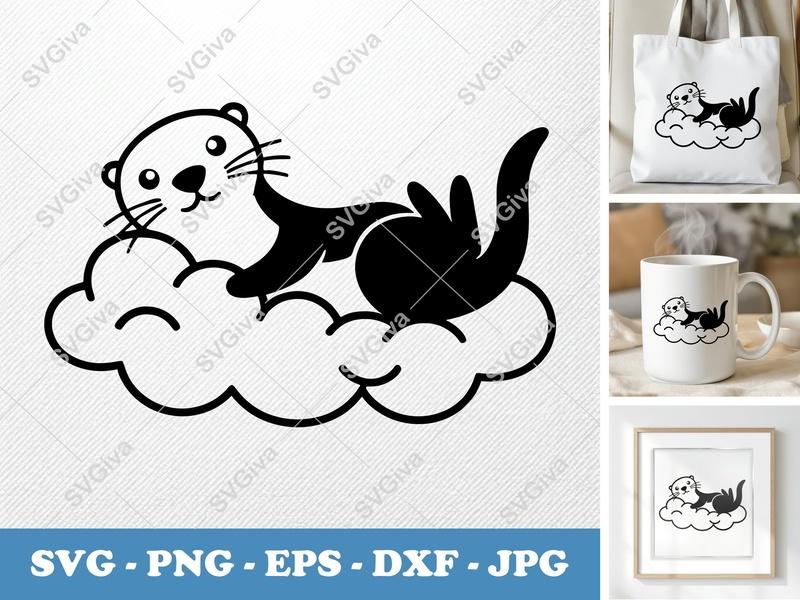 Otter SVG, Cute Cloud Animal Cut File, Modern Design PNG EPS DXF for Cricut & Silhouette, Baby Nursery Clipart