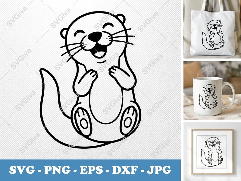 Otter SVG, Happy Cute Smiling Otter Face | PNG EPS DXF | Cricut Silhouette Cut File, Animal Clipart Vector