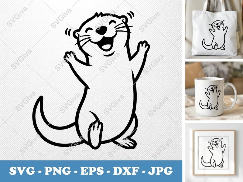Otter SVG | Happy Otter Cut File, Cute Animal Clipart, Modern Design | PNG EPS DXF for Cricut Silhouette