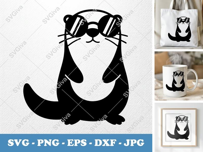 Otter SVG, Modern Clean Design with Sunglasses, Cute Animal Cut File | PNG EPS DXF | Cricut Silhouette Ready