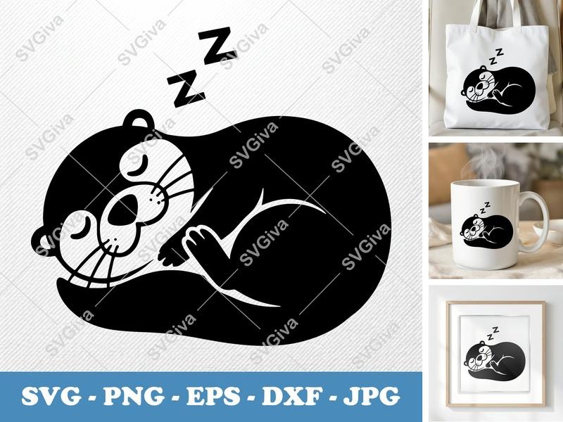 Otter SVG, Sleeping Cute Animal Cut File | PNG EPS DXF for Cricut, Silhouette | Modern Whimsical Design