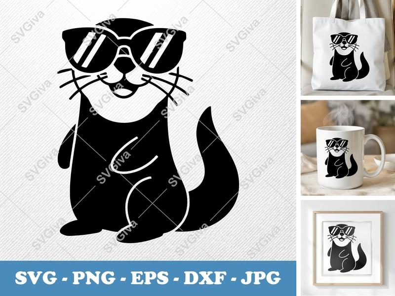 Otter SVG, Wearing Sunglasses, Puffy Soft Shapes, Inflated Style | PNG DXF EPS | Cricut Silhouette File