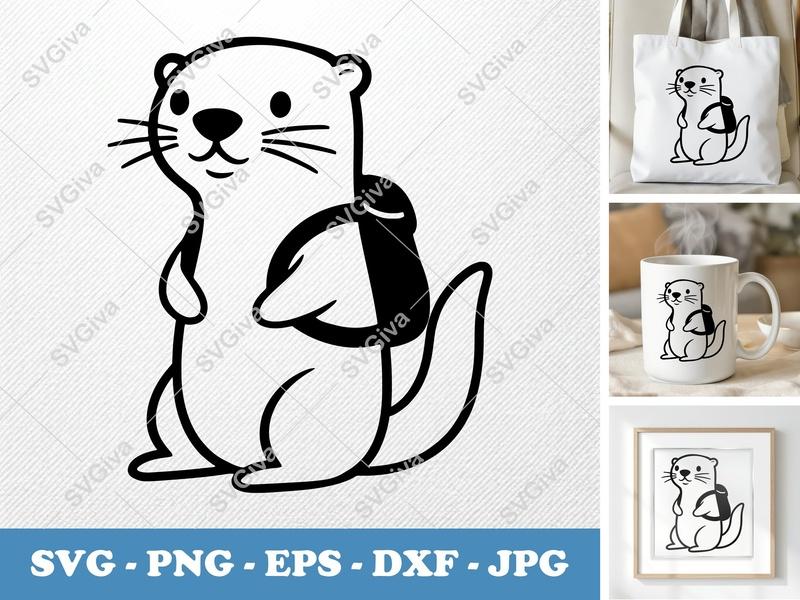 Otter SVG with Backpack | Cute Modern Design, Animal Cut File for Cricut & Silhouette | PNG EPS DXF Vector Clipart