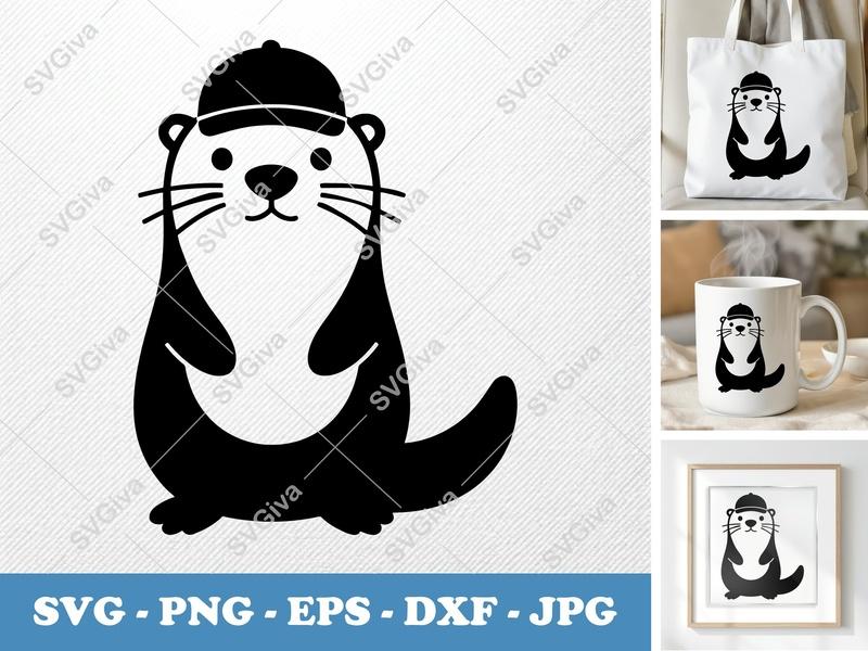 Otter SVG with Hat | Cute Animal Cut File | Modern Cartoon Design | PNG EPS DXF for Cricut & Silhouette