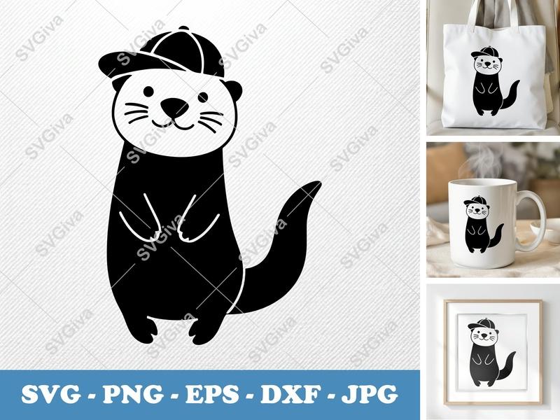 Otter SVG with Hat | Cute Modern Animal Cut File for Cricut & Silhouette | PNG EPS DXF Vector Clipart